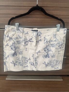 NWT Armani Jeans Dragonfly Floral Print Mini Skirt White Blue Sz EU 44/US 8